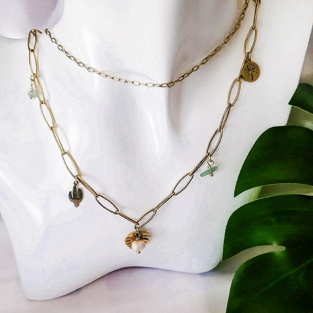 Multilayer Charm Necklace - Goldtone
